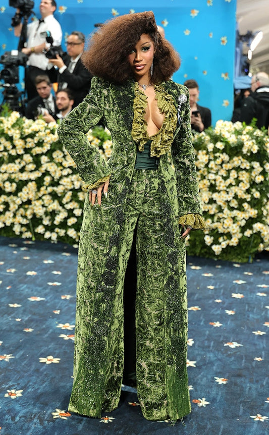 Cardi B's Theatrical Green Velvet Ensemble Turns Heads at Met Gala 2025