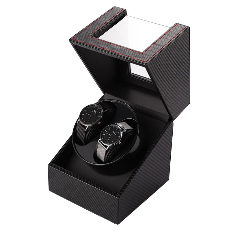 Motor Mechanical Watch Rotate Stand Box Carbon Fiber
